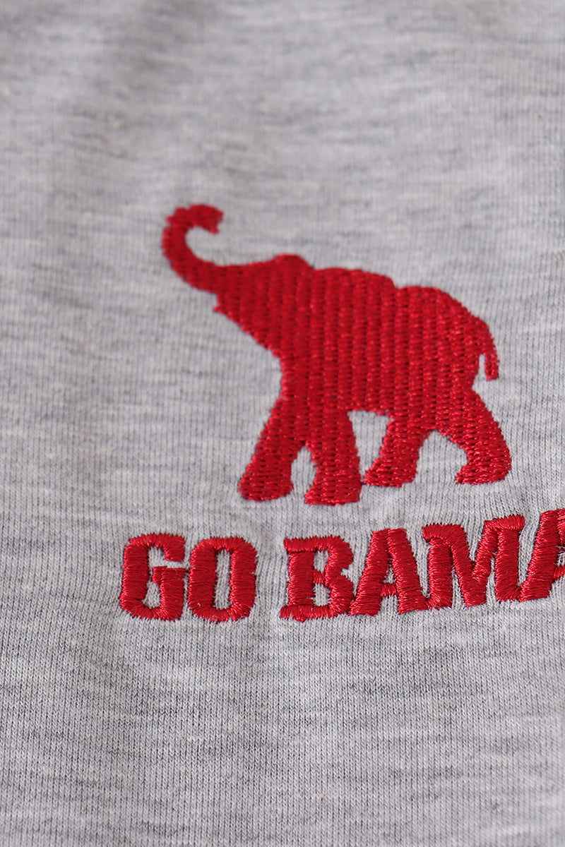 Gray sweatshirt with red elephant and 'GO BAMA' text