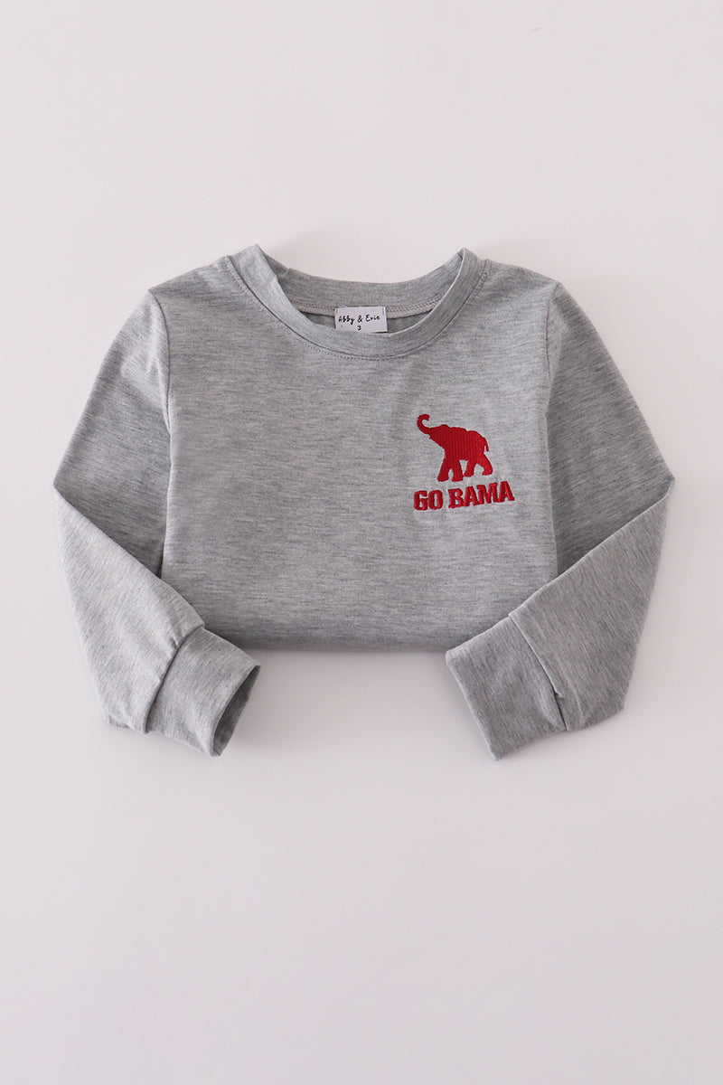 Gray sweatshirt with red elephant and 'GO RAMA' text on a white background