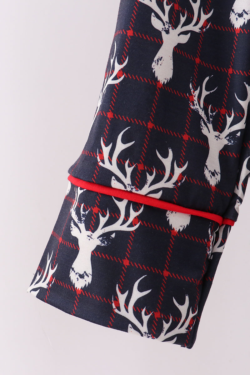 Plaid fabric with deer pattern on a white background