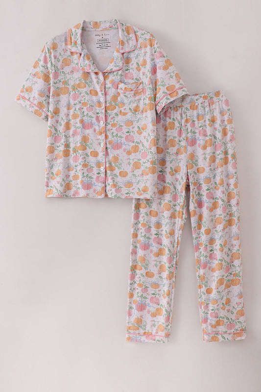 Floral pajama set on a light gray background