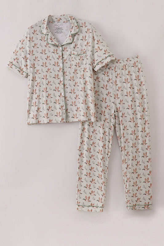 Floral pajama set on a light gray background