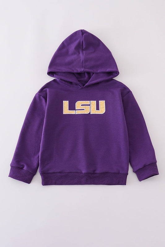 Purple hoodie with LSU logo on a white background