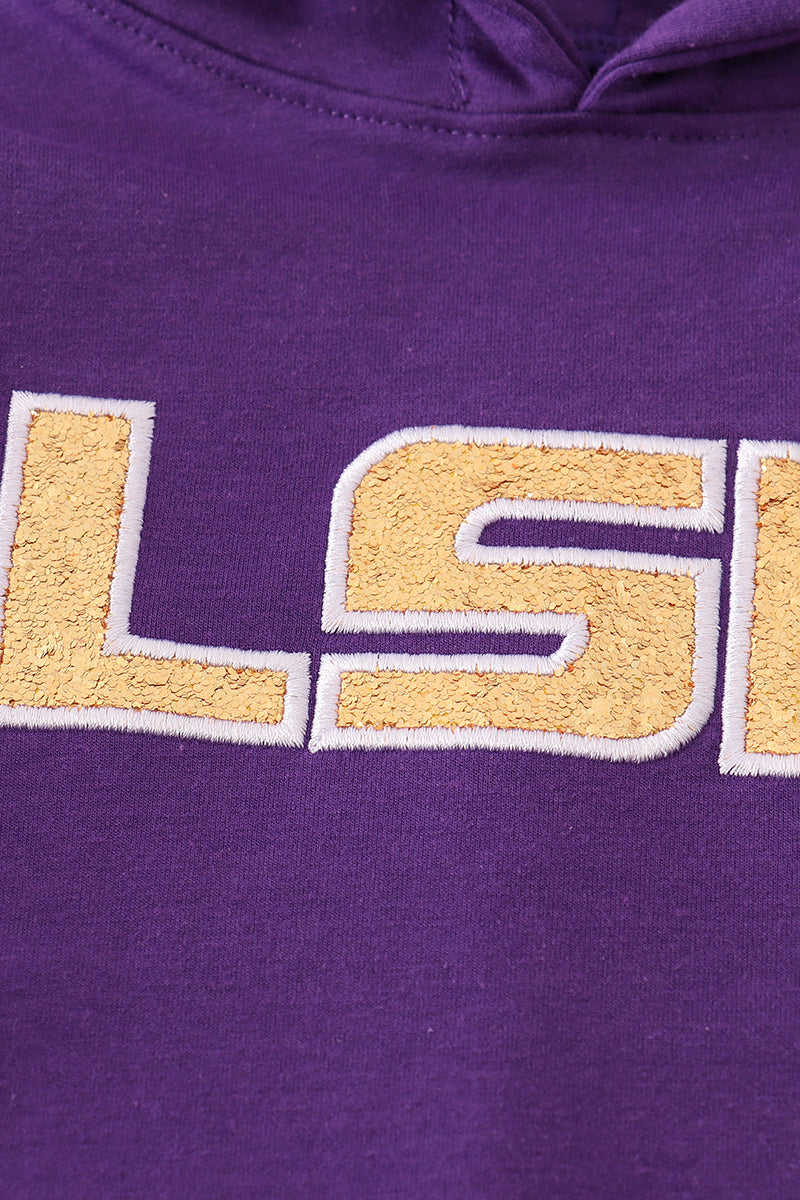 Purple hoodie with gold and white 'LSU' logo