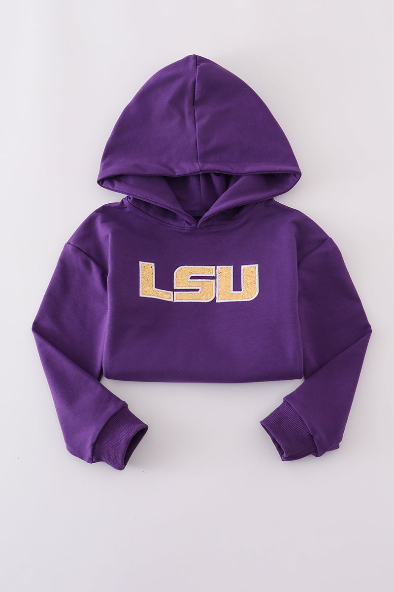 Purple hoodie with LSU logo on a white background
