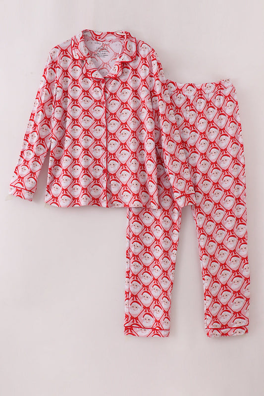 Red and white pajama set with a pattern on a light gray background