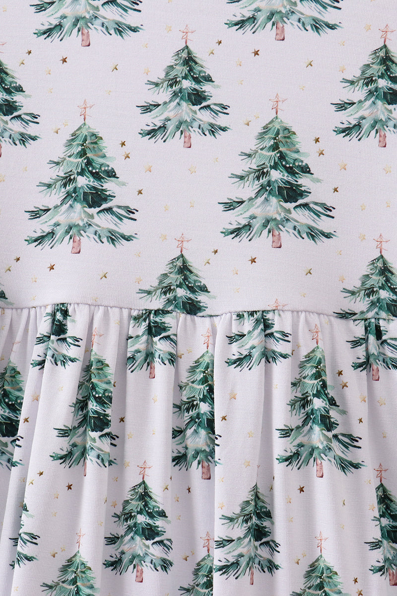 Fabric with Christmas tree pattern on a white background