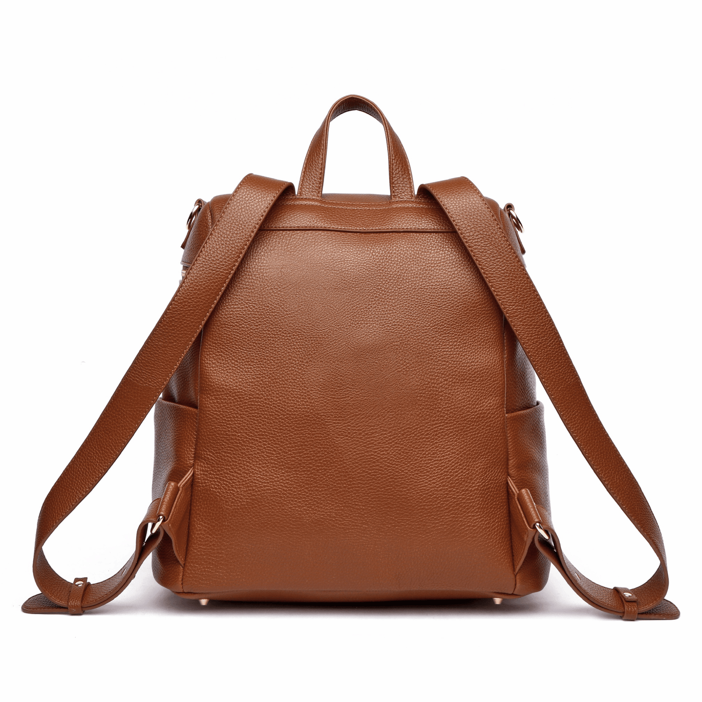 Brown leather backpack on a white background