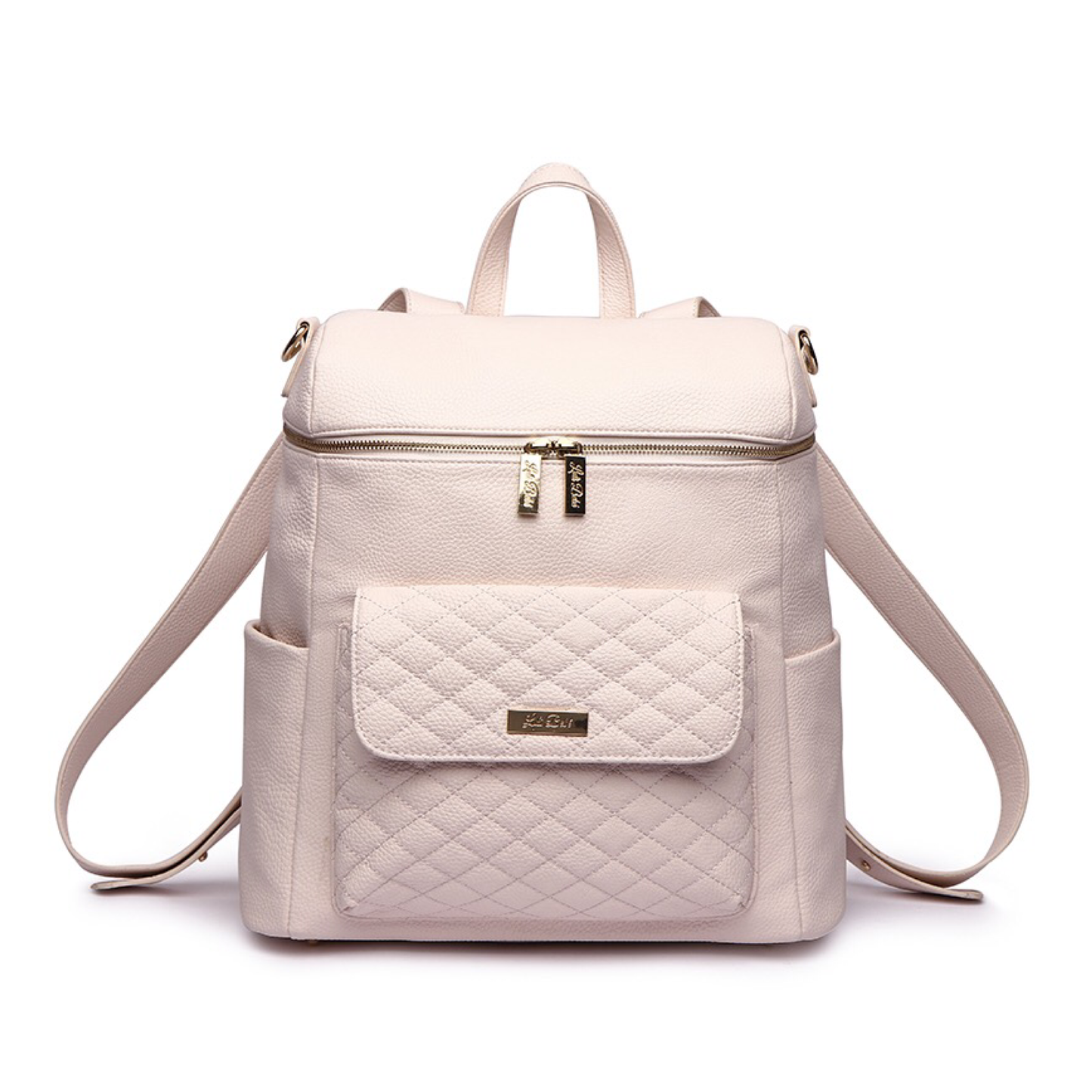 White quilted backpack on a white background