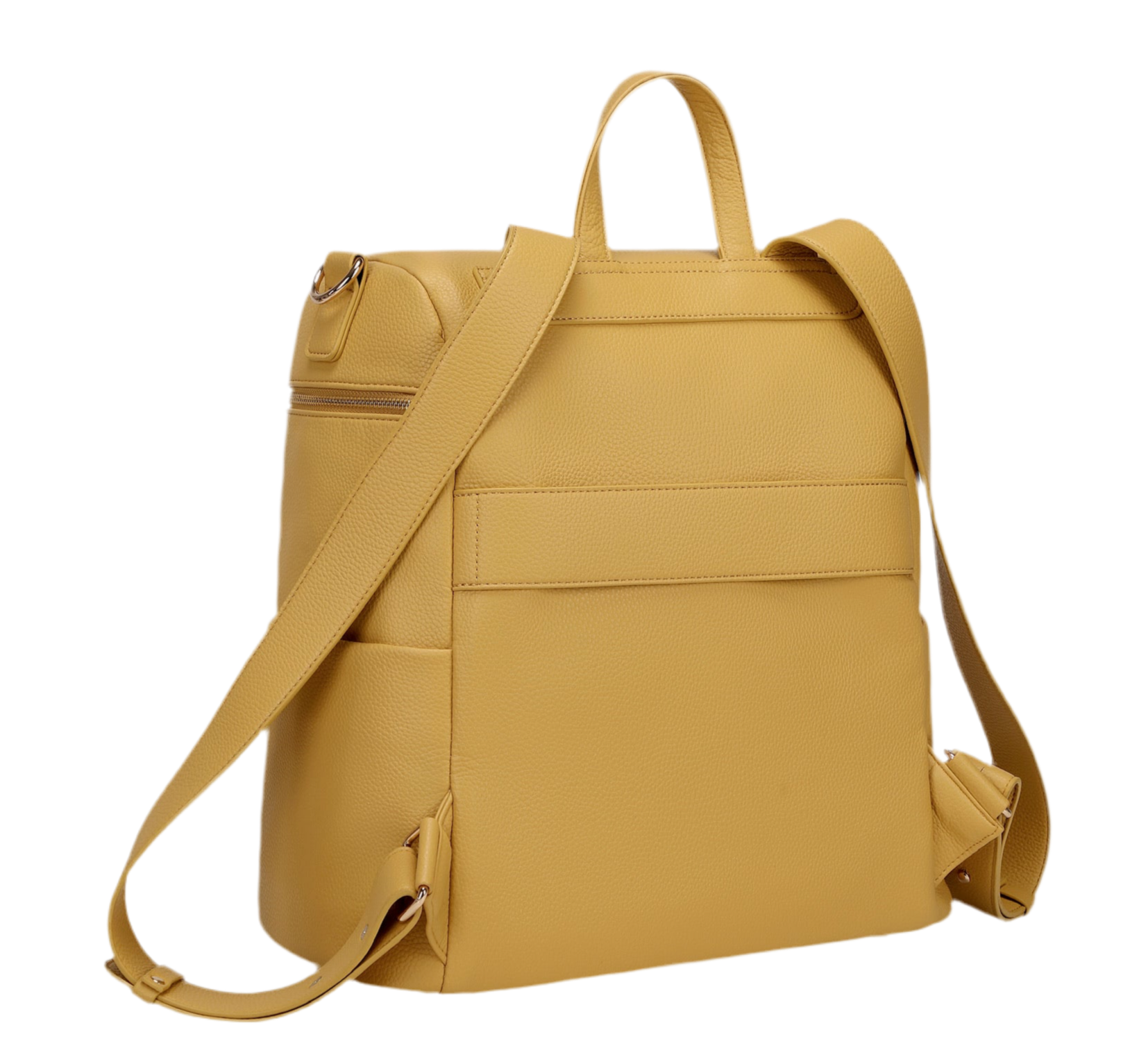 Yellow backpack with a shoulder strap on a white background