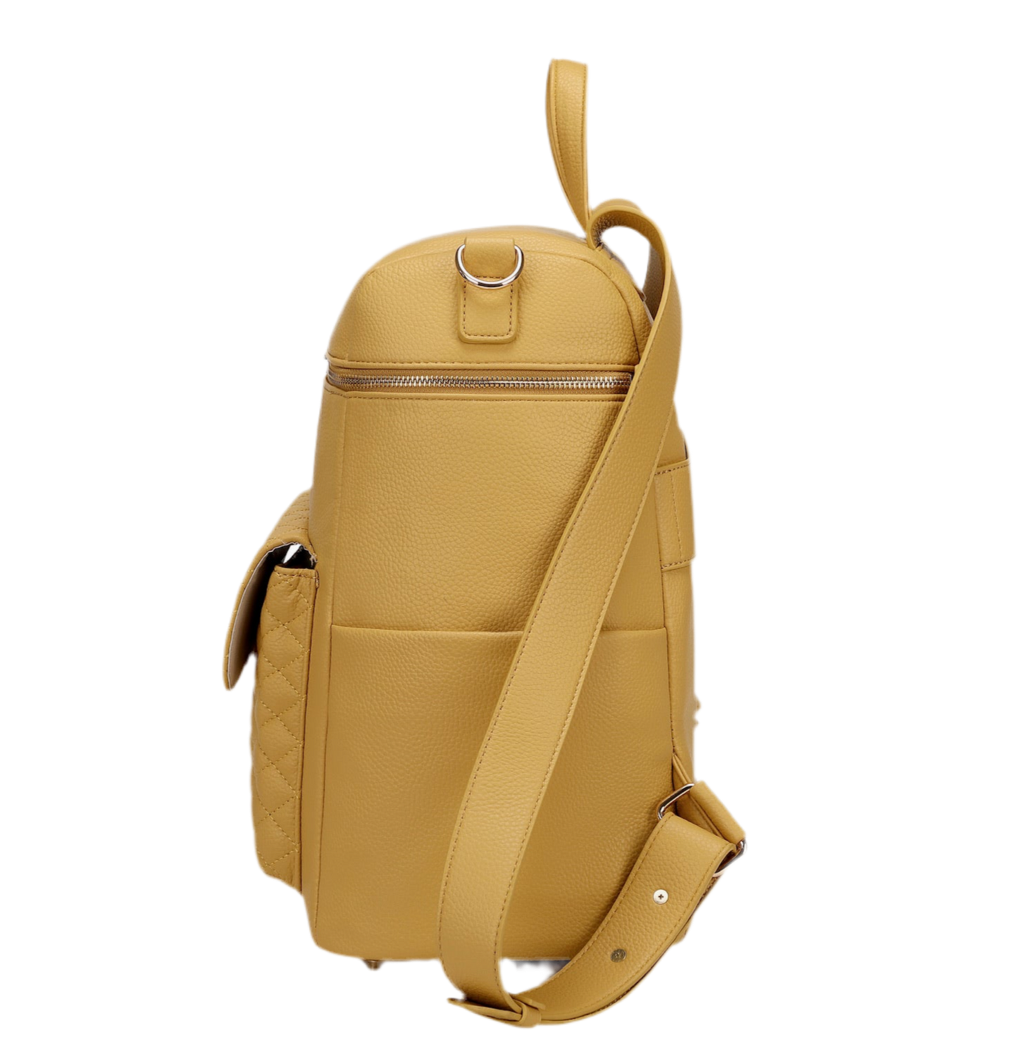 Yellow backpack with a strap on a white background