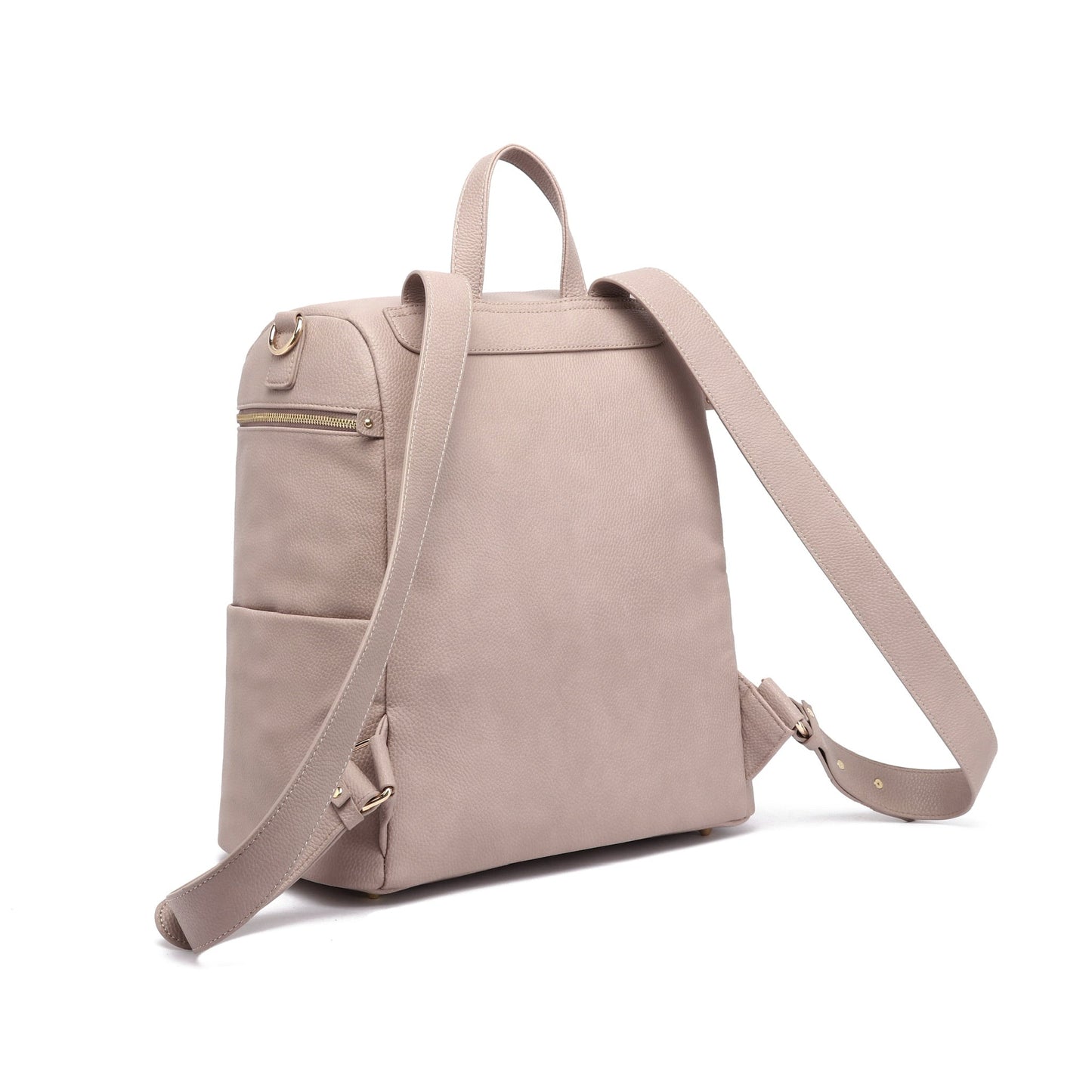 Pink backpack with a strap on a white background
