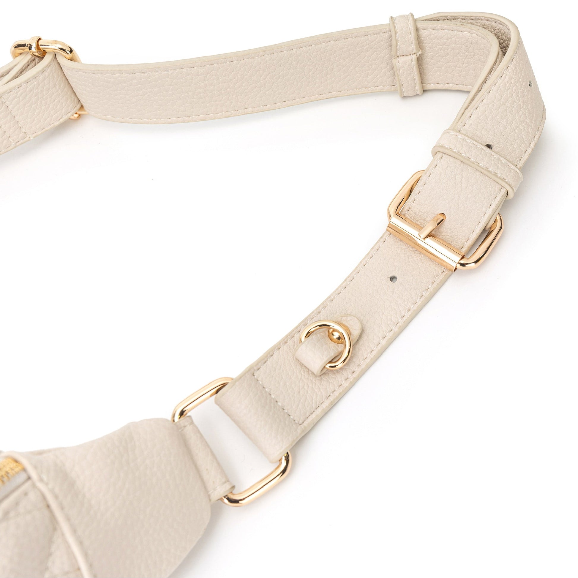 Beige belt with gold hardware on a white background