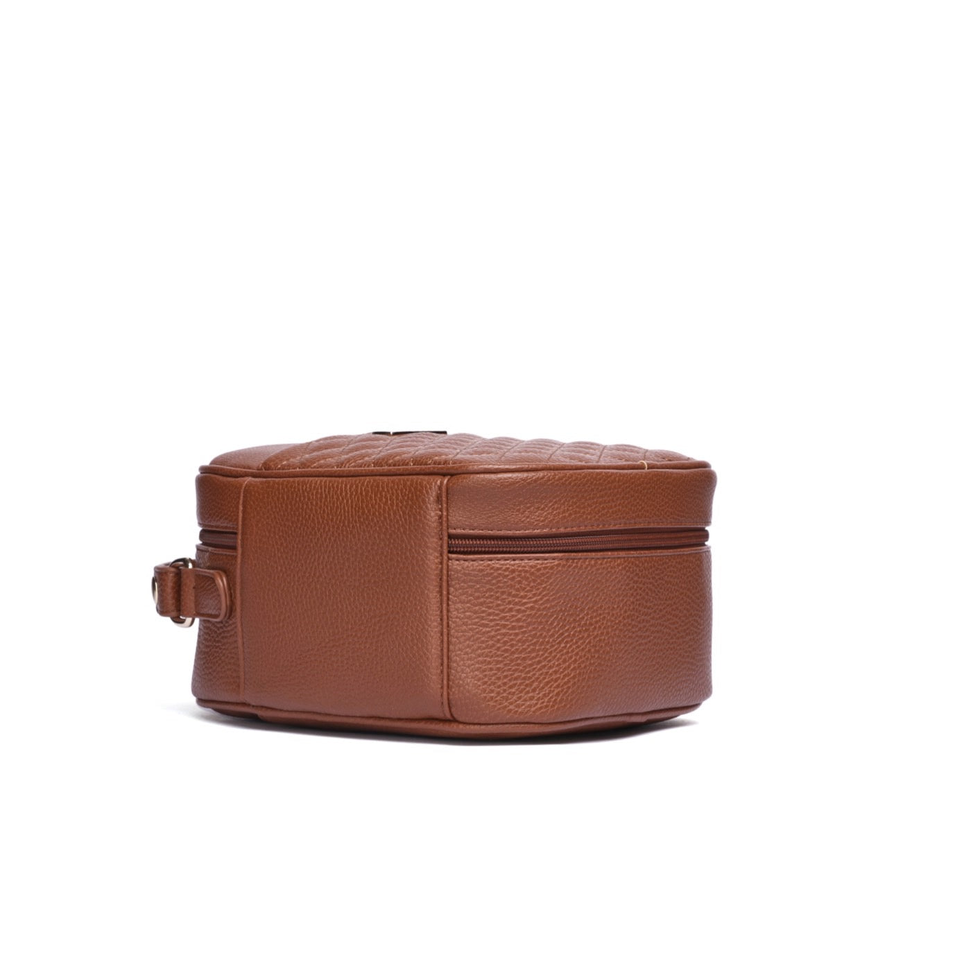 Brown leather box with a textured surface on a white background