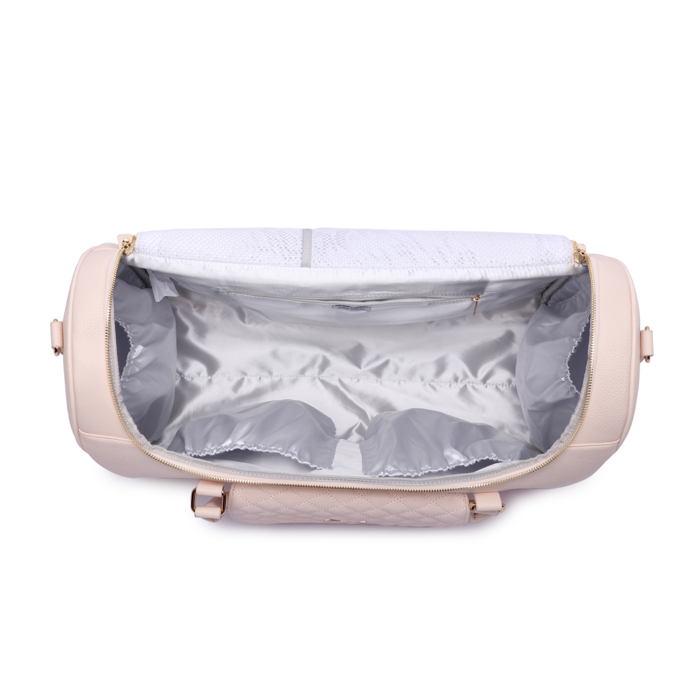 Beige handbag with a clear interior on a white background