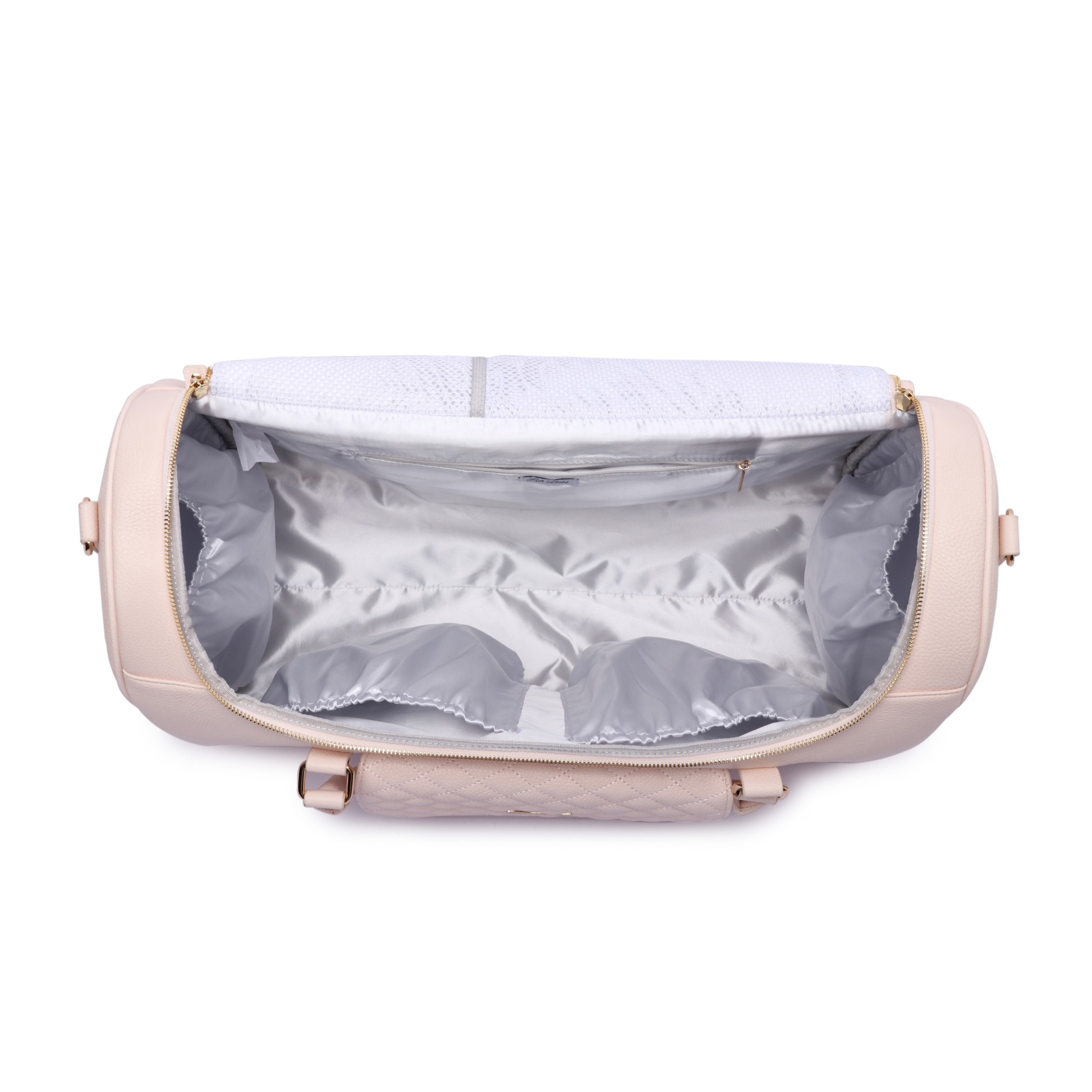 Beige handbag with a clear interior on a white background