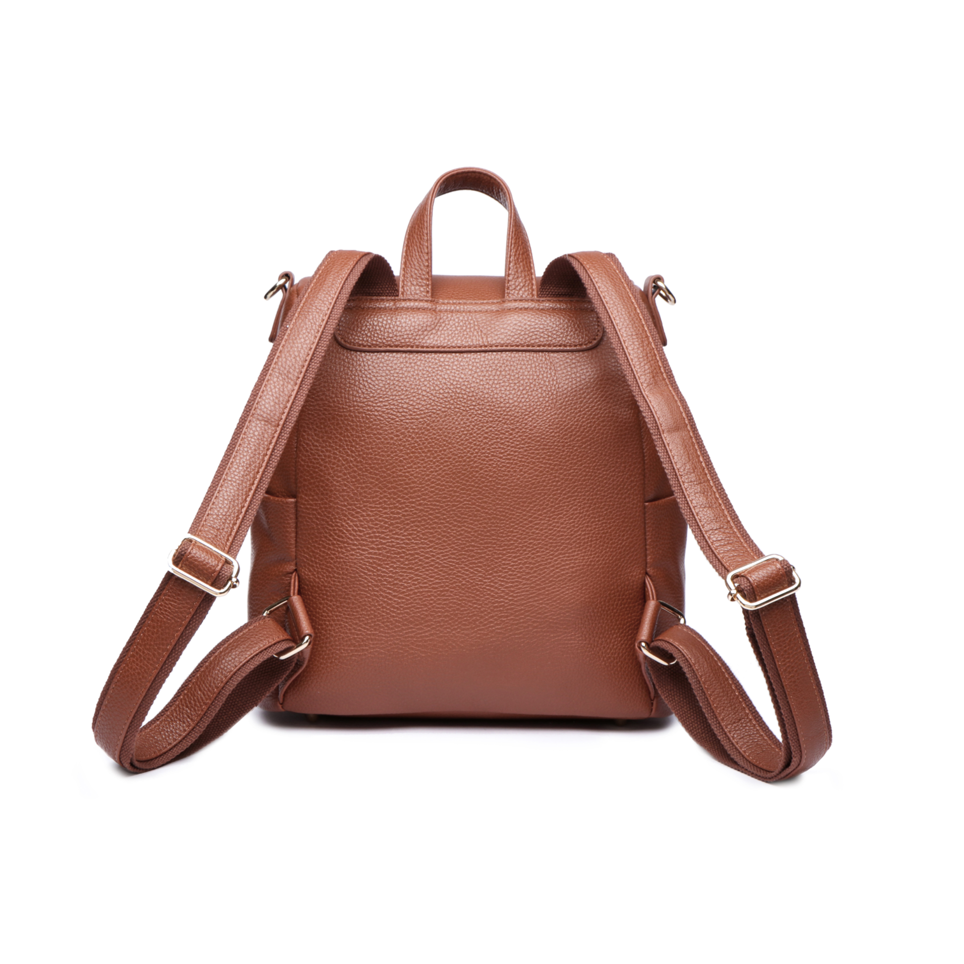 Brown leather backpack on a white background