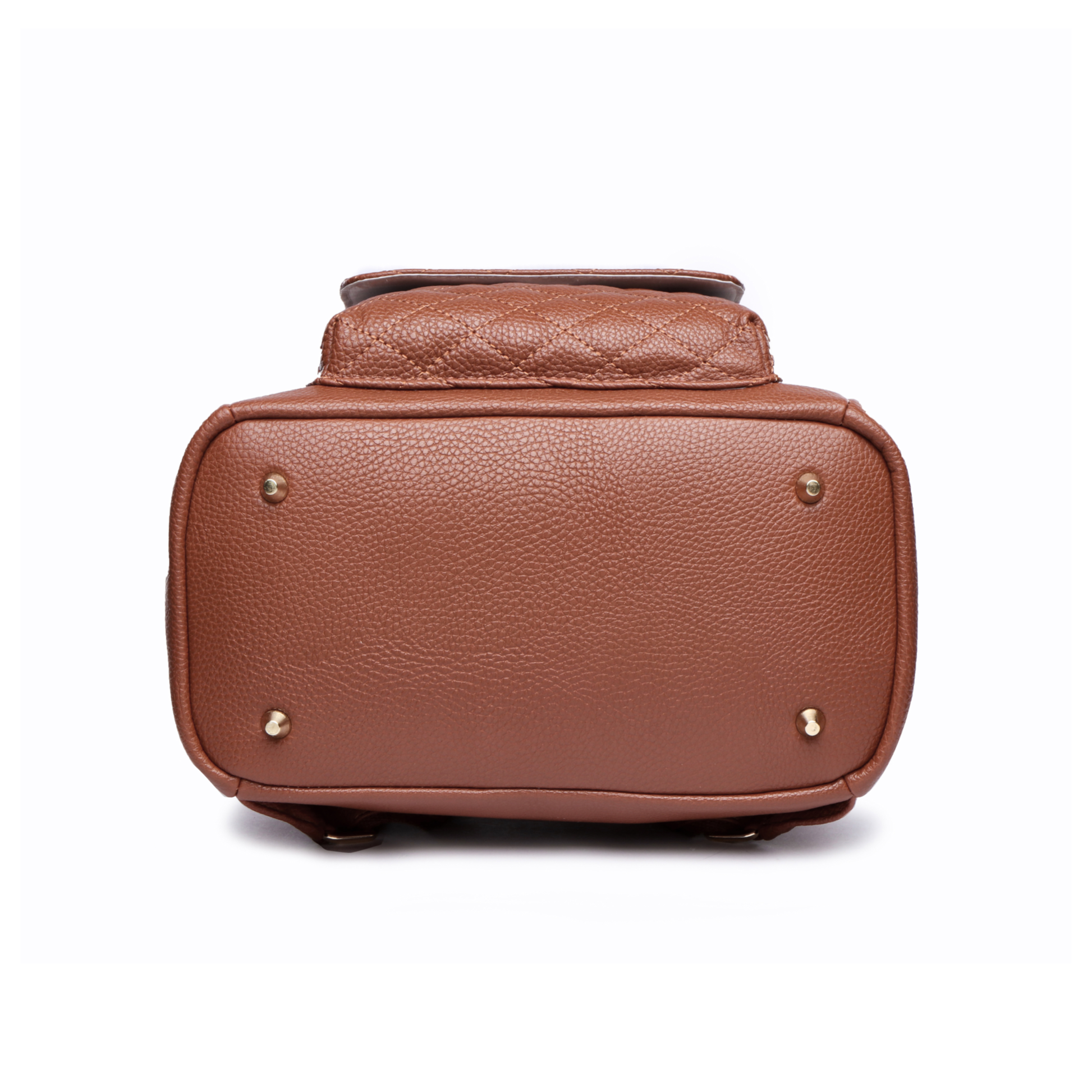 Brown leather bag with gold studs on a white background