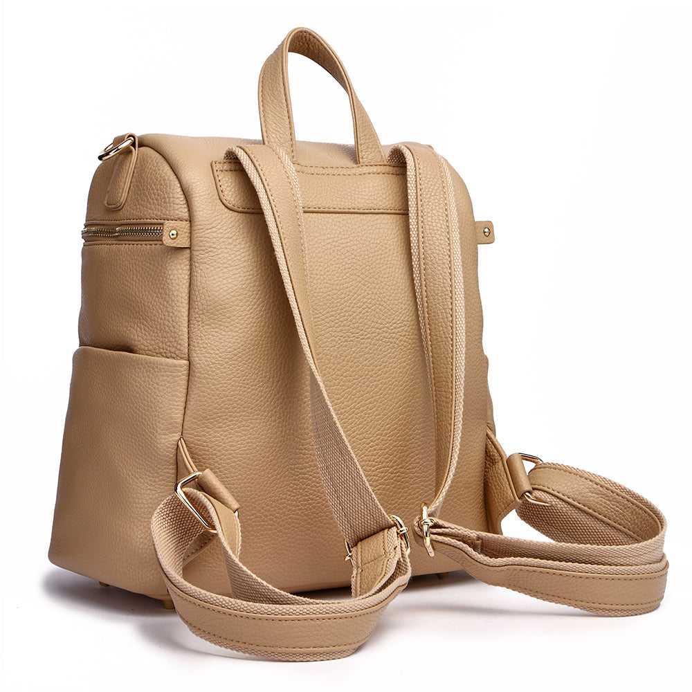 Beige backpack on a white background