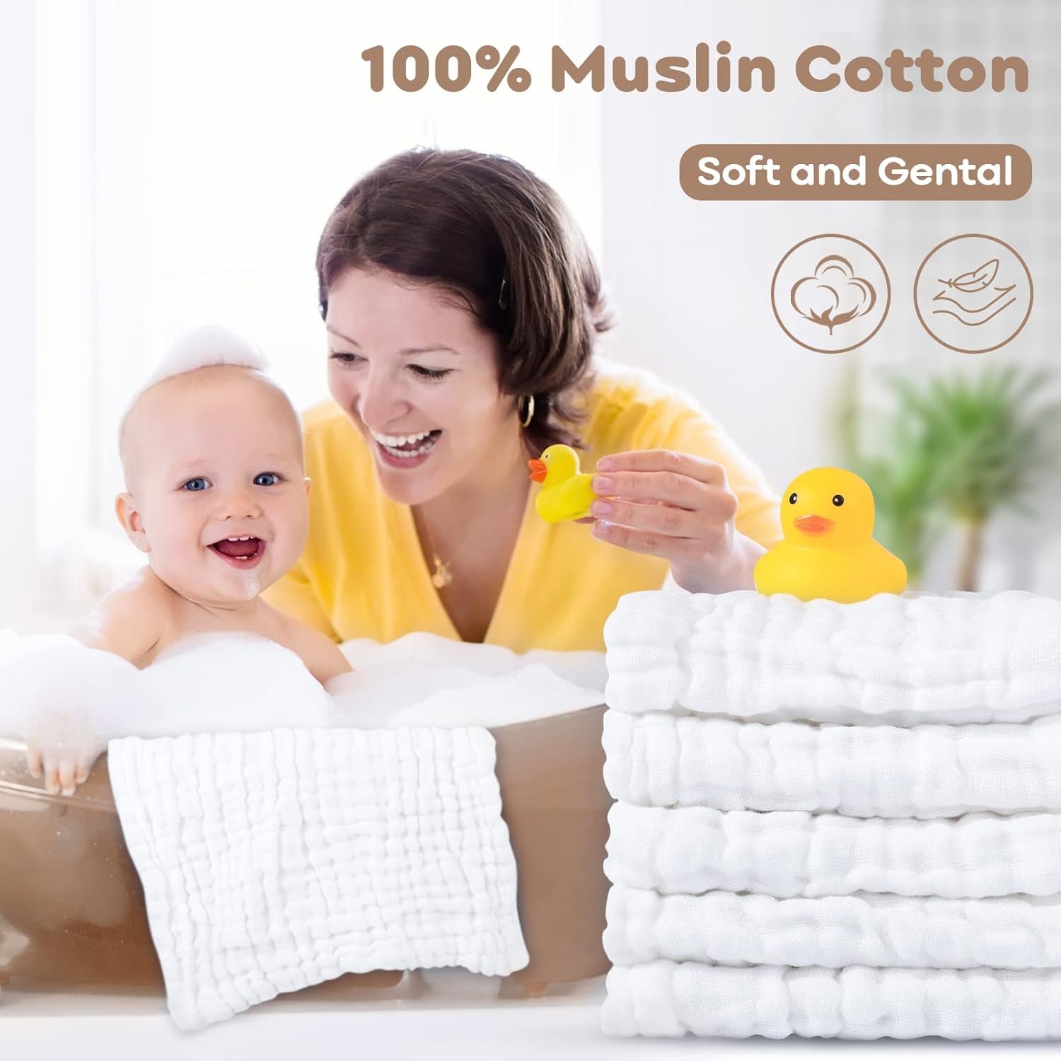 Muslin Baby Washcloths 100% Cotton 10 Pack Wash Cloths 