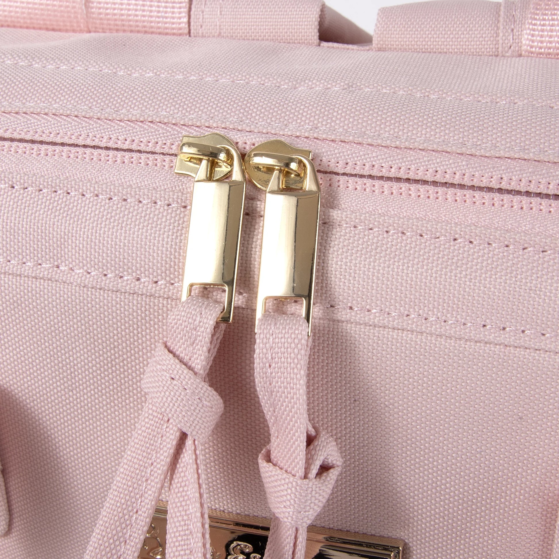 Super Cooler Main Frame Dual Zipper Closure Diaper Bag Backpack Tote with Matching 6-Ply Changing Pad, Insulated Bottle Pockets, Stroller Straps and Pacifier Pouch in Mauve Pink