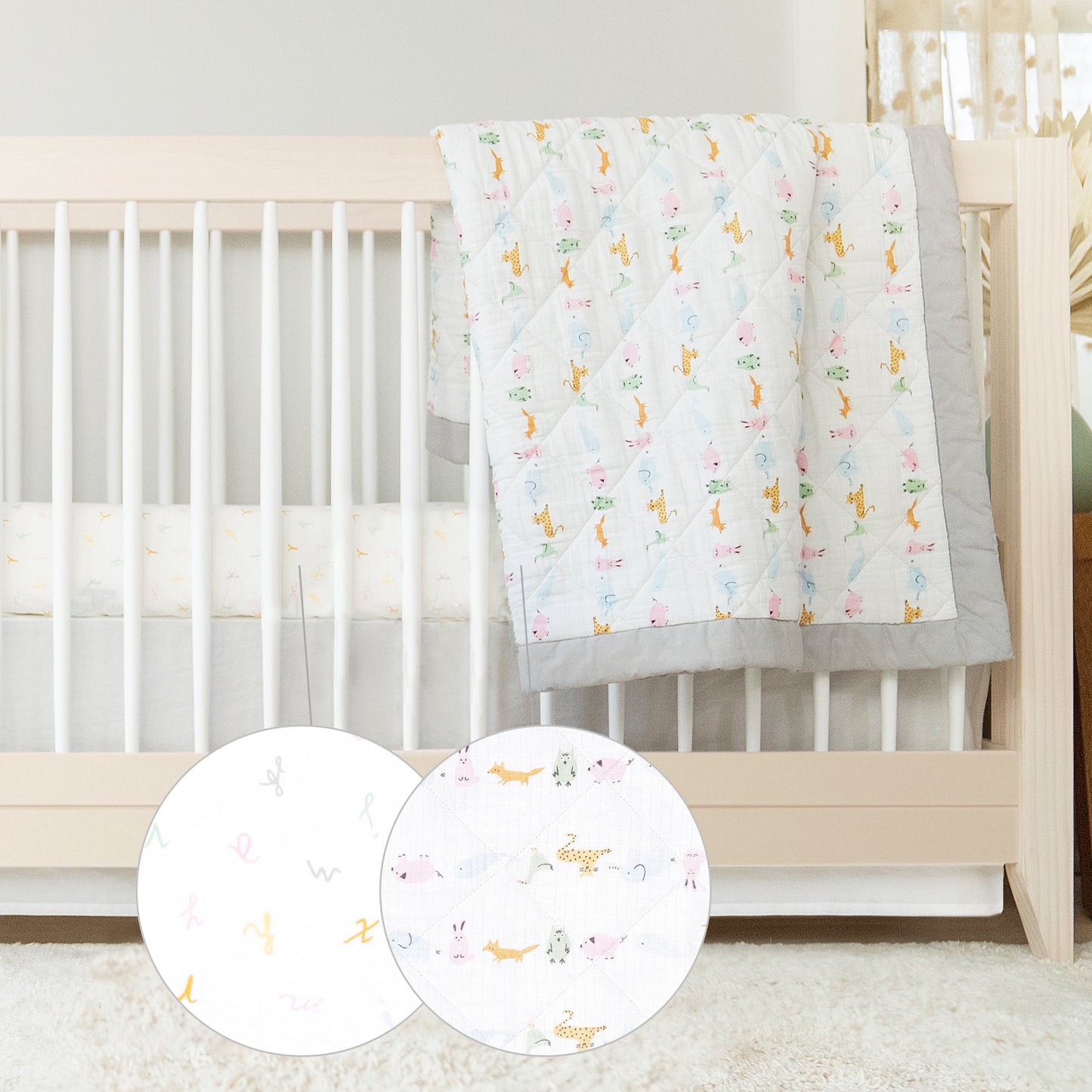 ™ Essentials, Cotton Crib Bedding Set , Alphabet Animals, Unisex, Infants, 3-Piece Set