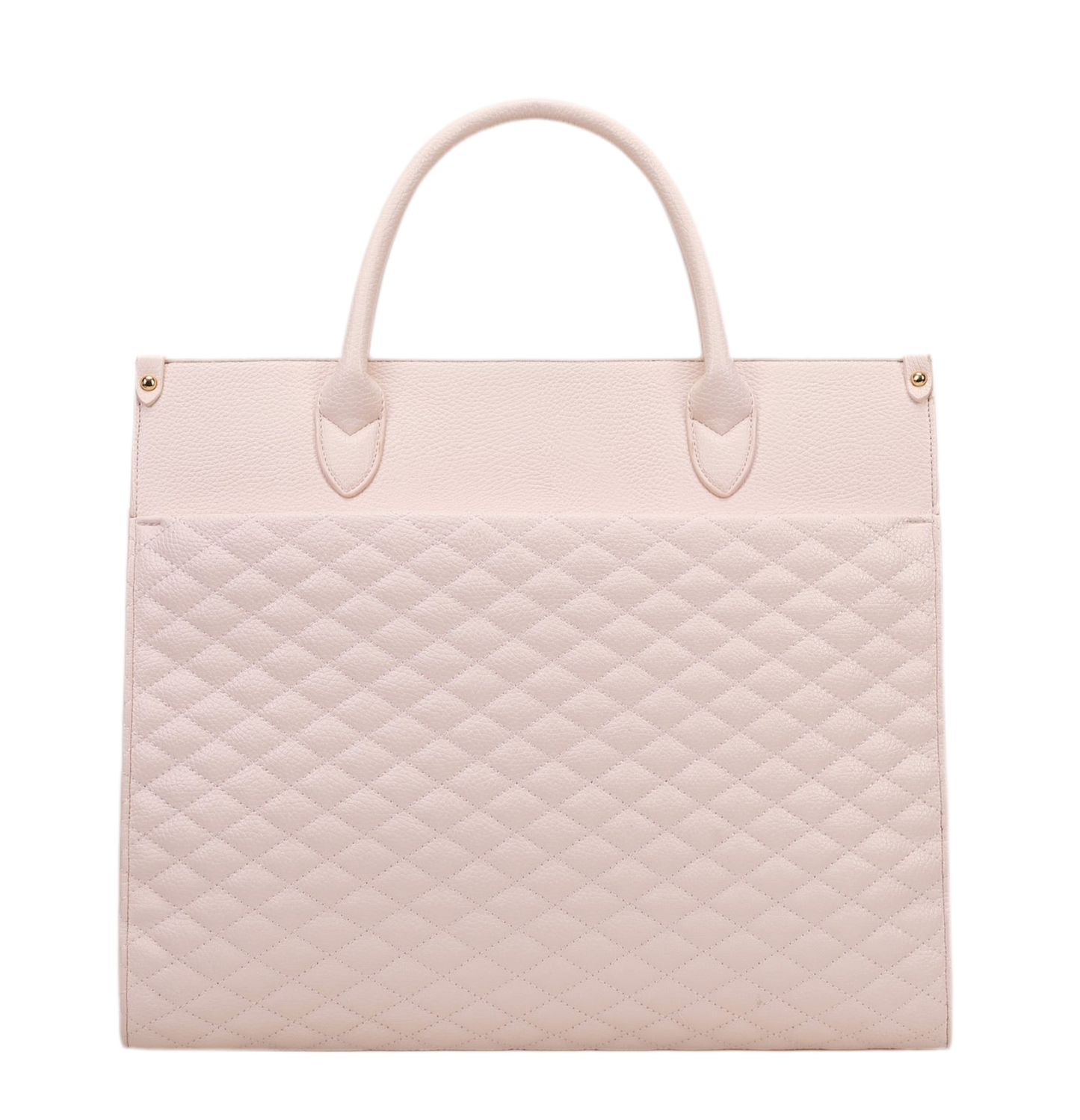 Quilted light pink handbag on a white background