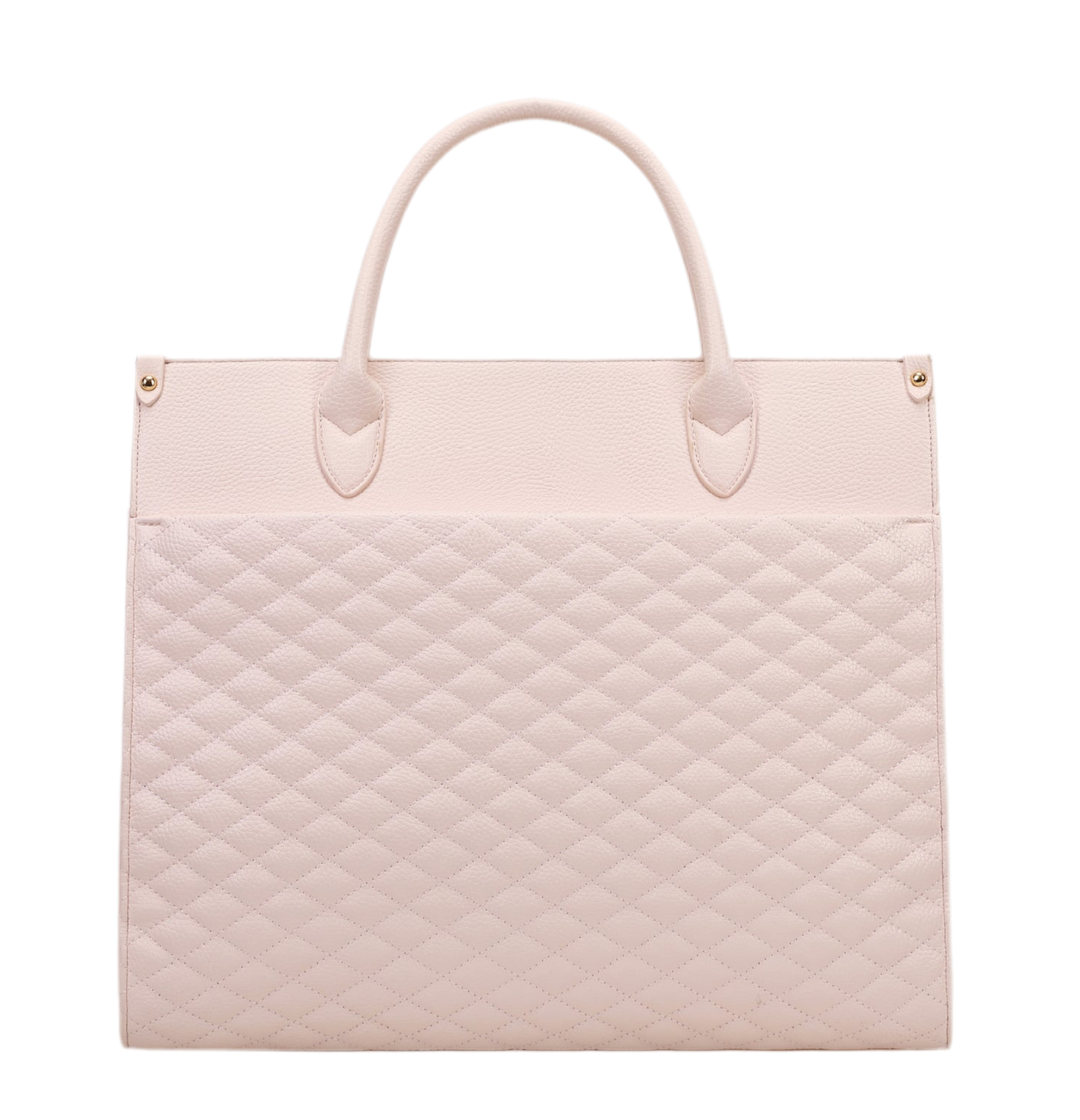 Quilted light pink handbag on a white background