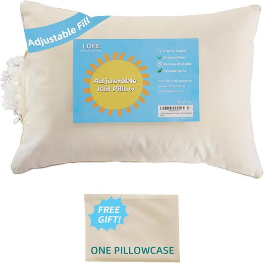 Organic Pillow with Pillowcase - 16X22 Kids Pillow with 100% Organic Cotton Shell