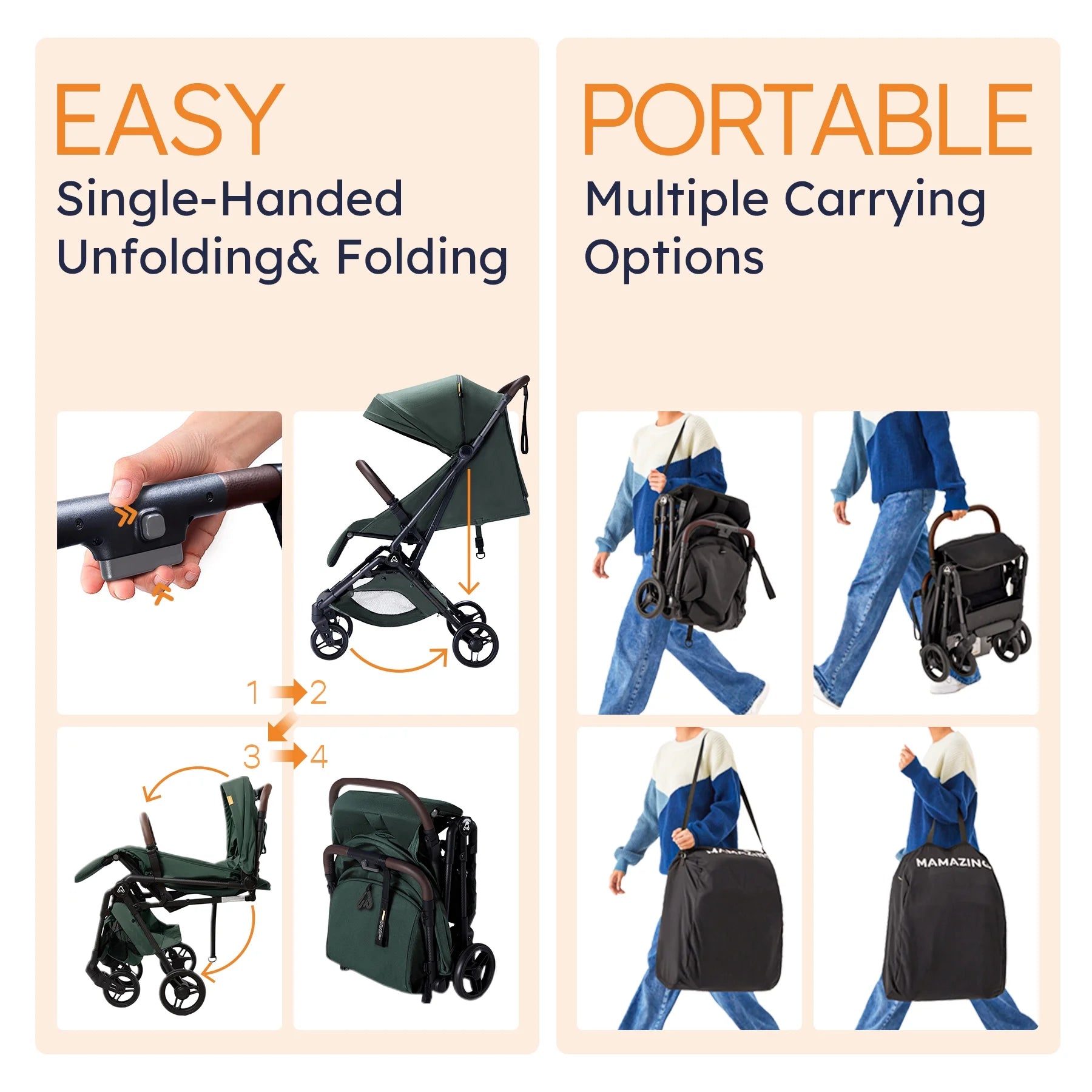 Baby Stroller 11.5 Lb Ultra Air Lightweight Foldable Carbon Fiber Travel Stroller for Toddler Infant