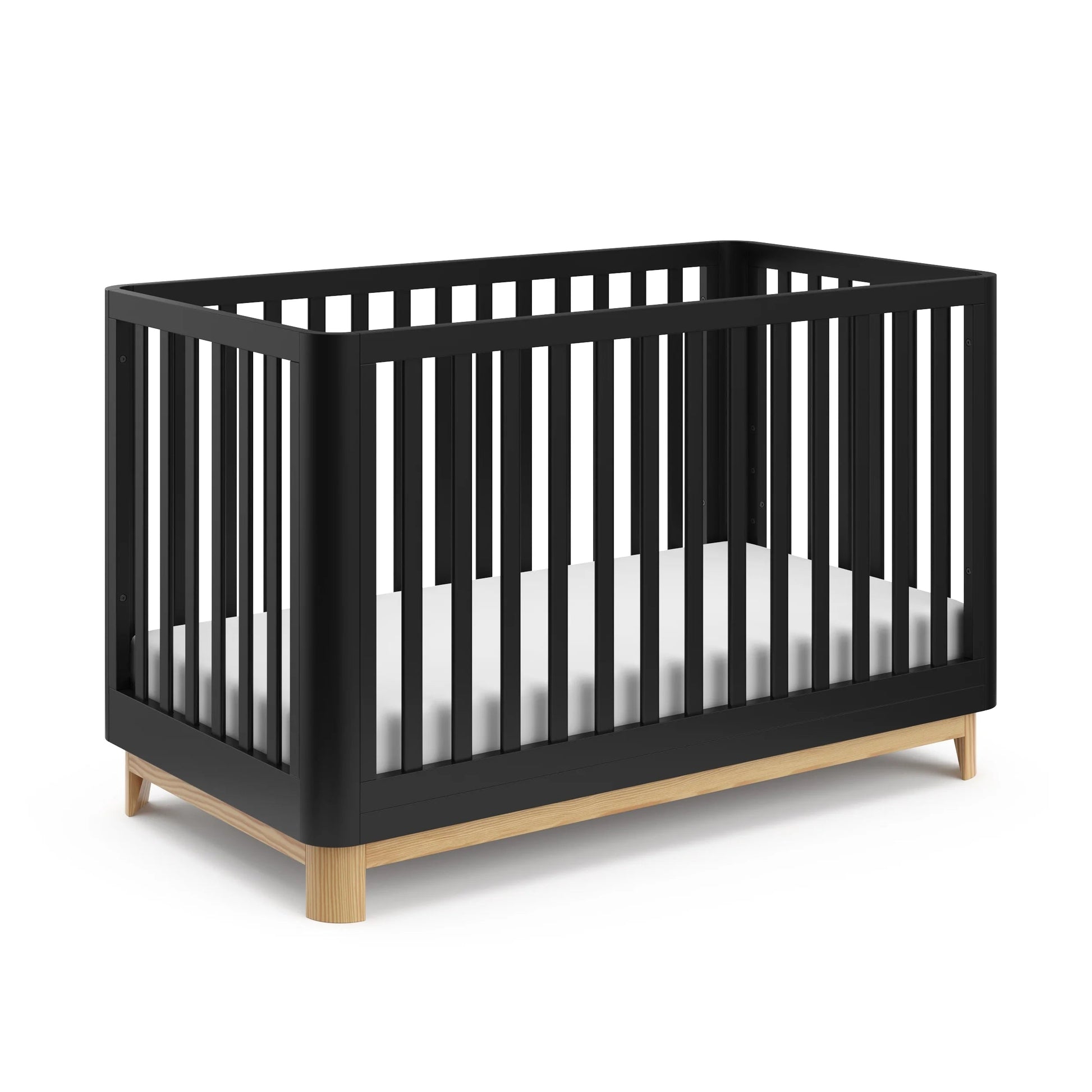 Santos 3-In-1 Convertible Baby Crib, Black with Natural