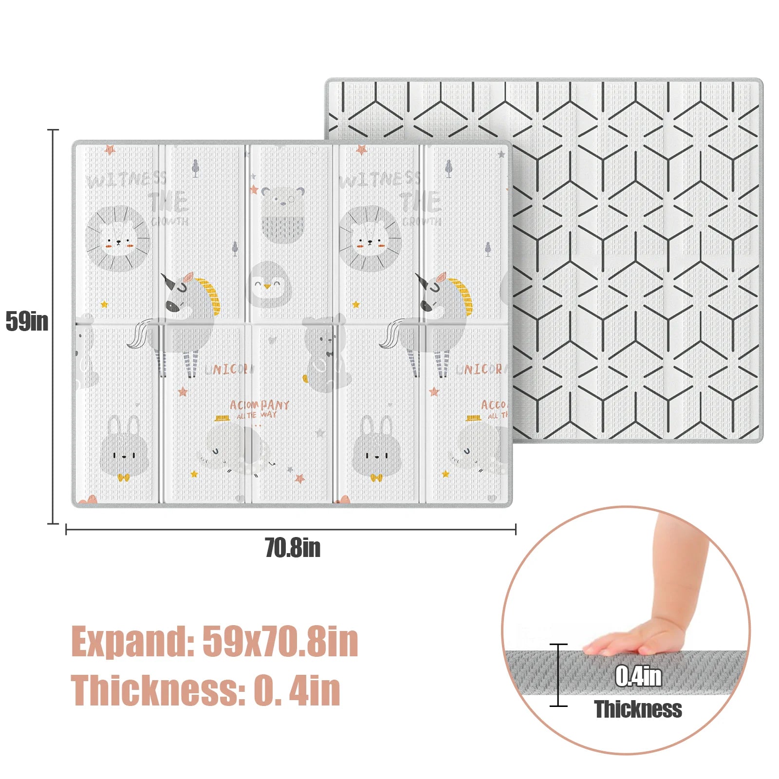Unicorns Play Mat, 59"X71" Foldable & Reversable Large Play Mat, Non-Toxic Foam Play Mat for Babies and Toddlers