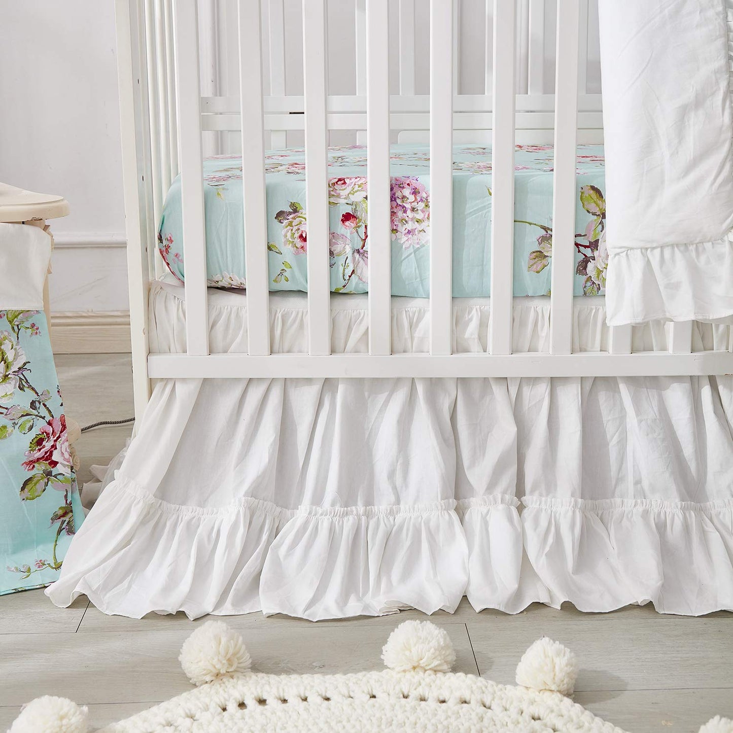 French Country Crib Bedding Set for Girls | 3 Piece Floral Nursery Set | Ruffled Baby Comforter, Crib Sheet, Crib Bed Skirt Included
