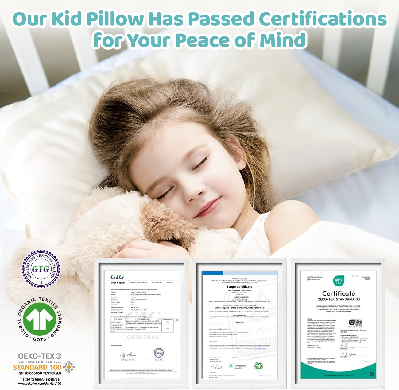 Organic Pillow with Pillowcase - 16X22 Kids Pillow with 100% Organic Cotton Shell