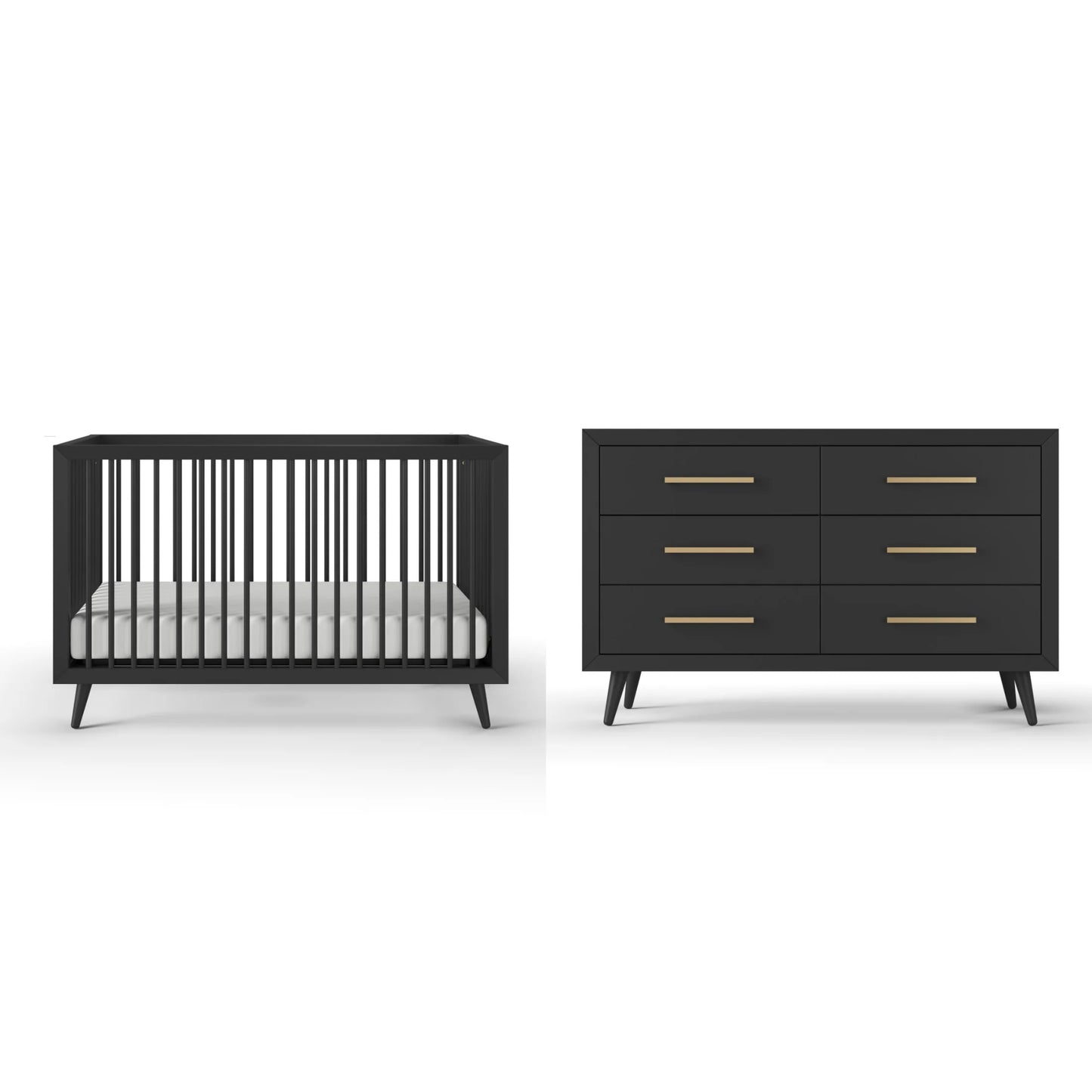 Cranbrook Crib and Dresser Nursery Set, 4-In-1 Convertible Crib with 6-Drawer Dresser, Ebony, 2-Piece