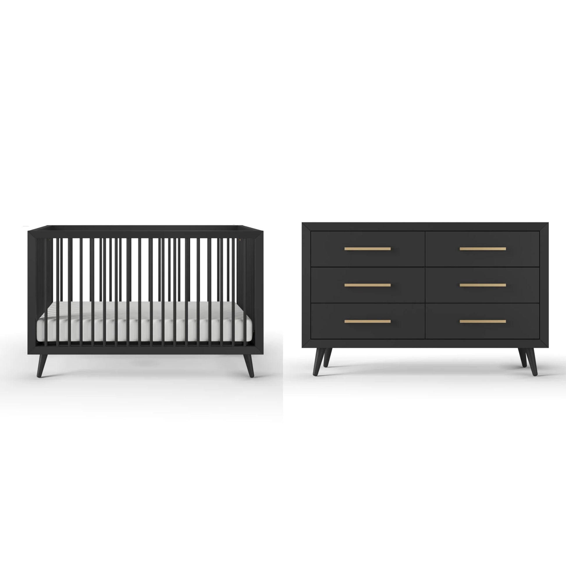 Cranbrook Crib and Dresser Nursery Set, 4-In-1 Convertible Crib with 6-Drawer Dresser, Ebony, 2-Piece