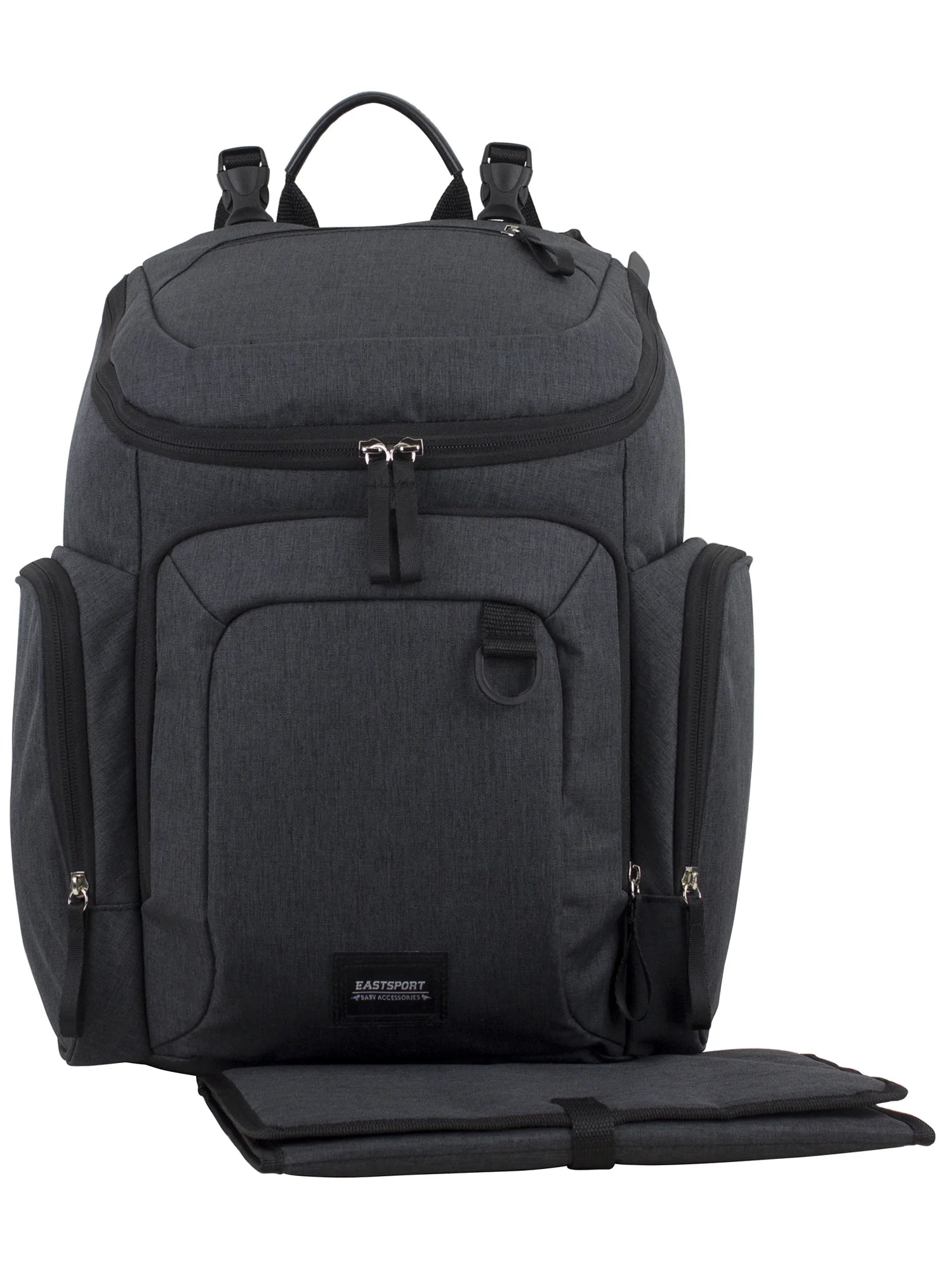 Wooster St. Large Backpack Diaper Bag with Adjustable Shoulder Straps, Bonus Changing Pad, Stroller Straps and Insulated Zipper Pockets, Dark Grey
