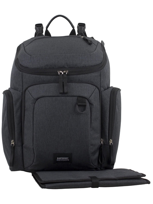 Wooster St. Large Backpack Diaper Bag with Adjustable Shoulder Straps, Bonus Changing Pad, Stroller Straps and Insulated Zipper Pockets, Dark Grey