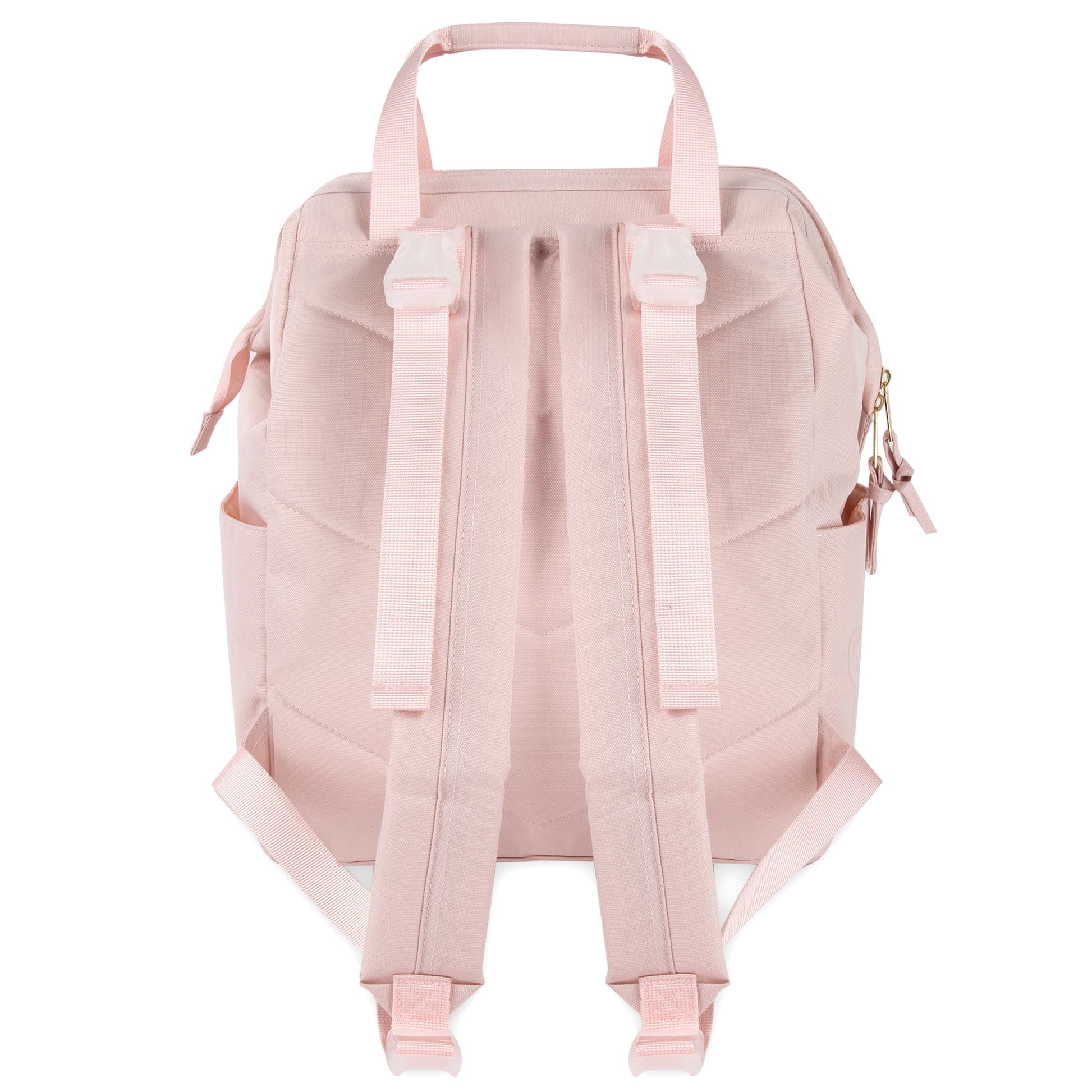 Super Cooler Main Frame Dual Zipper Closure Diaper Bag Backpack Tote with Matching 6-Ply Changing Pad, Insulated Bottle Pockets, Stroller Straps and Pacifier Pouch in Mauve Pink