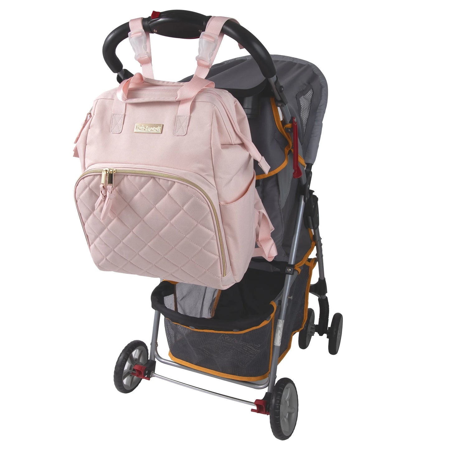 Super Cooler Main Frame Dual Zipper Closure Diaper Bag Backpack Tote with Matching 6-Ply Changing Pad, Insulated Bottle Pockets, Stroller Straps and Pacifier Pouch in Mauve Pink