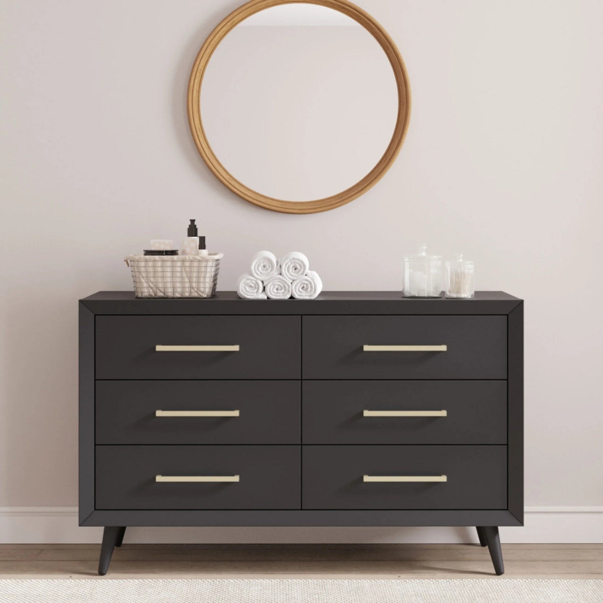 Cranbrook Crib and Dresser Nursery Set, 4-In-1 Convertible Crib with 6-Drawer Dresser, Ebony, 2-Piece