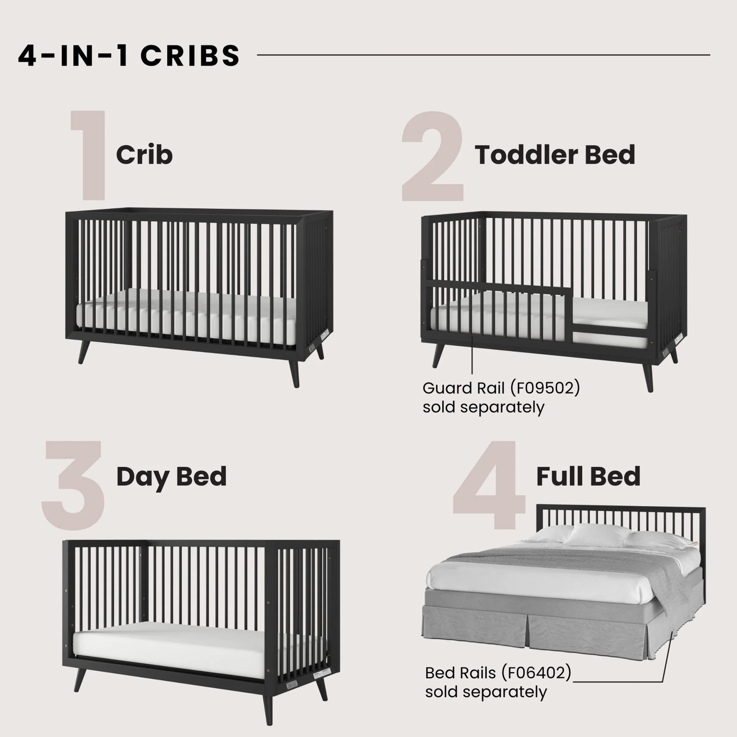 Cranbrook Crib and Dresser Nursery Set, 4-In-1 Convertible Crib with 6-Drawer Dresser, Ebony, 2-Piece
