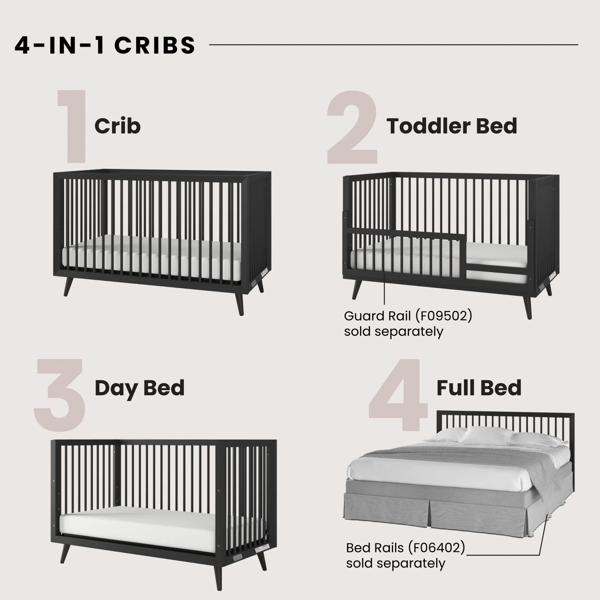 Cranbrook Crib and Dresser Nursery Set, 4-In-1 Convertible Crib with 6-Drawer Dresser, Ebony, 2-Piece