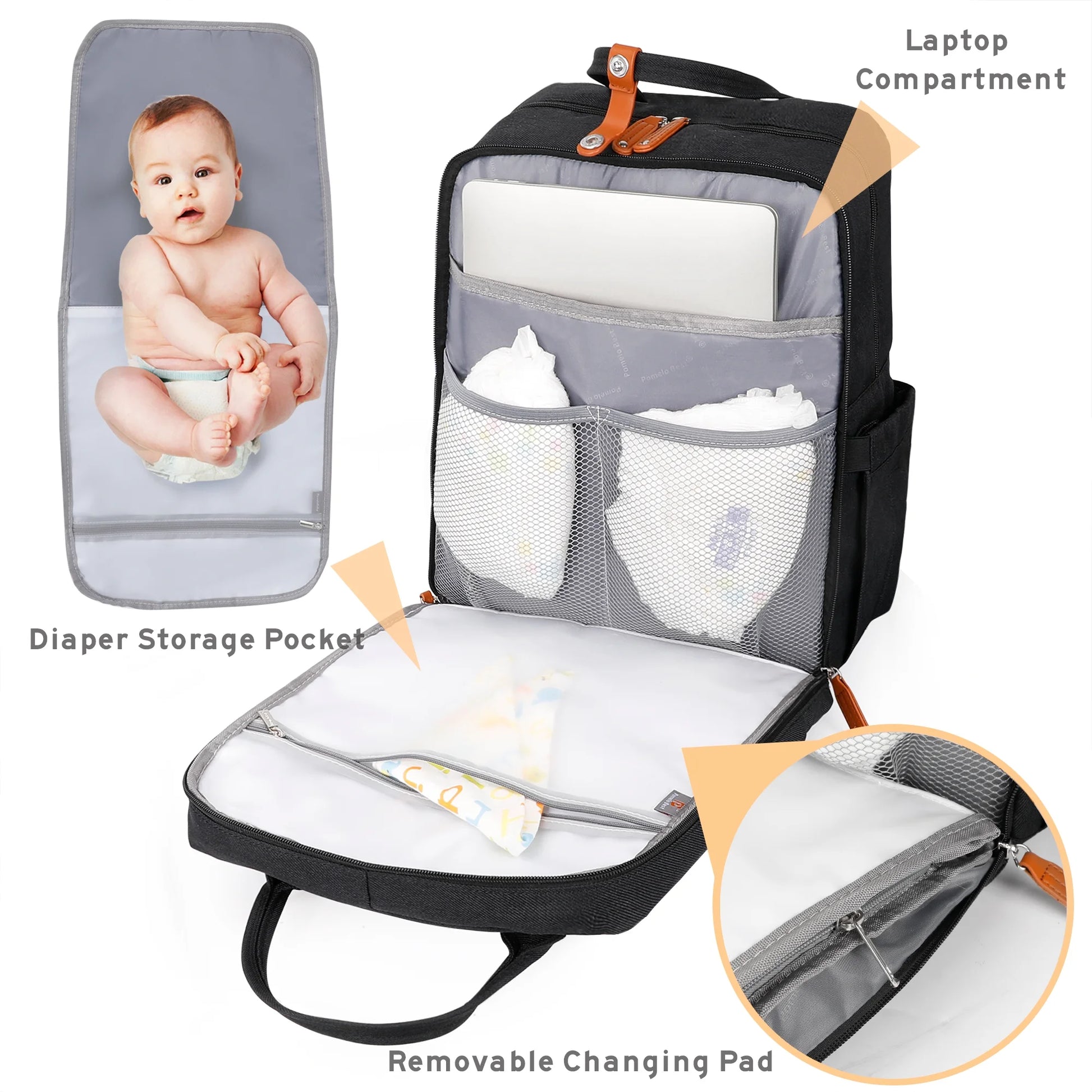 Diaper Bag Backpack Large Unisex Baby Changing Bag with Multiple Pockets, Stroller Straps and Changing Pad